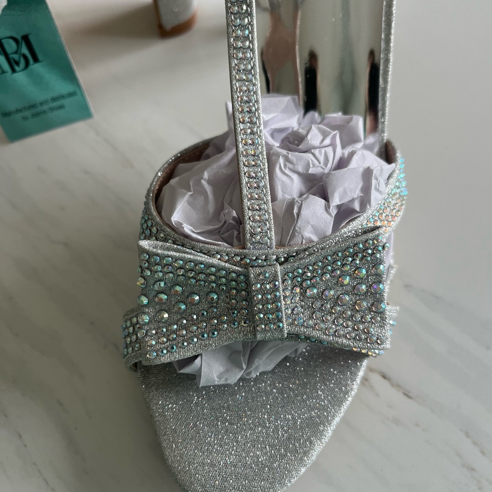 Badgley Mischka Sparkling Silver Strappy Heels - Picture 5 of 7